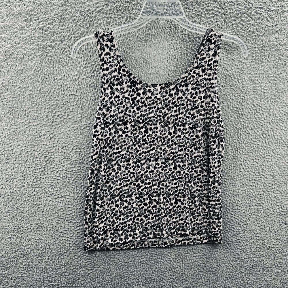 Chicos Travelers Womens Top 2 Large Black Cream‎ Animal Print Sleeveless Shirt